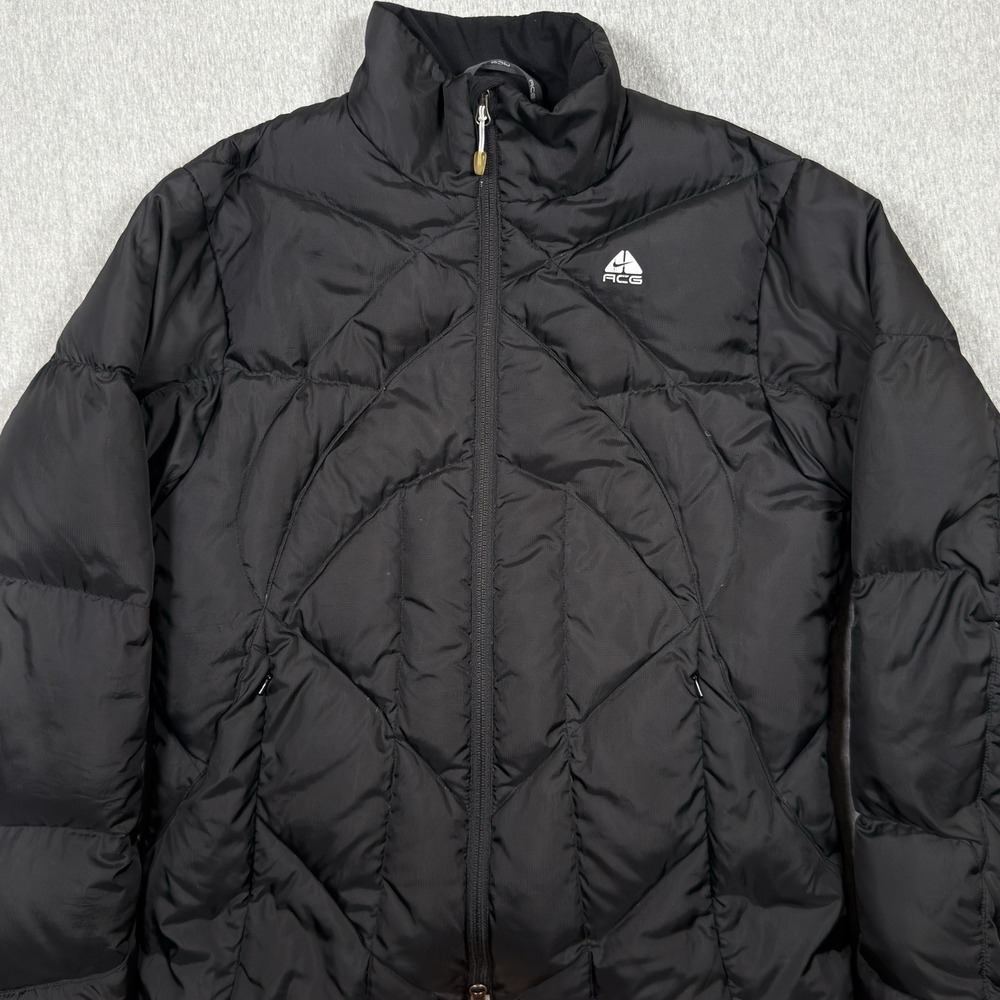VTG Nike ACG Spell Out Triangle 3 Layer Down‎ Puffer Jacket 90s Black Large Y2K